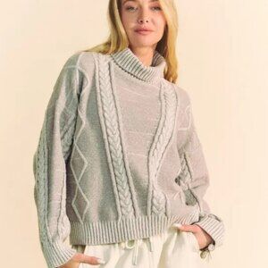 Davi & Dani Cable-Knit Turtleneck Dropped Shoulder Sweater